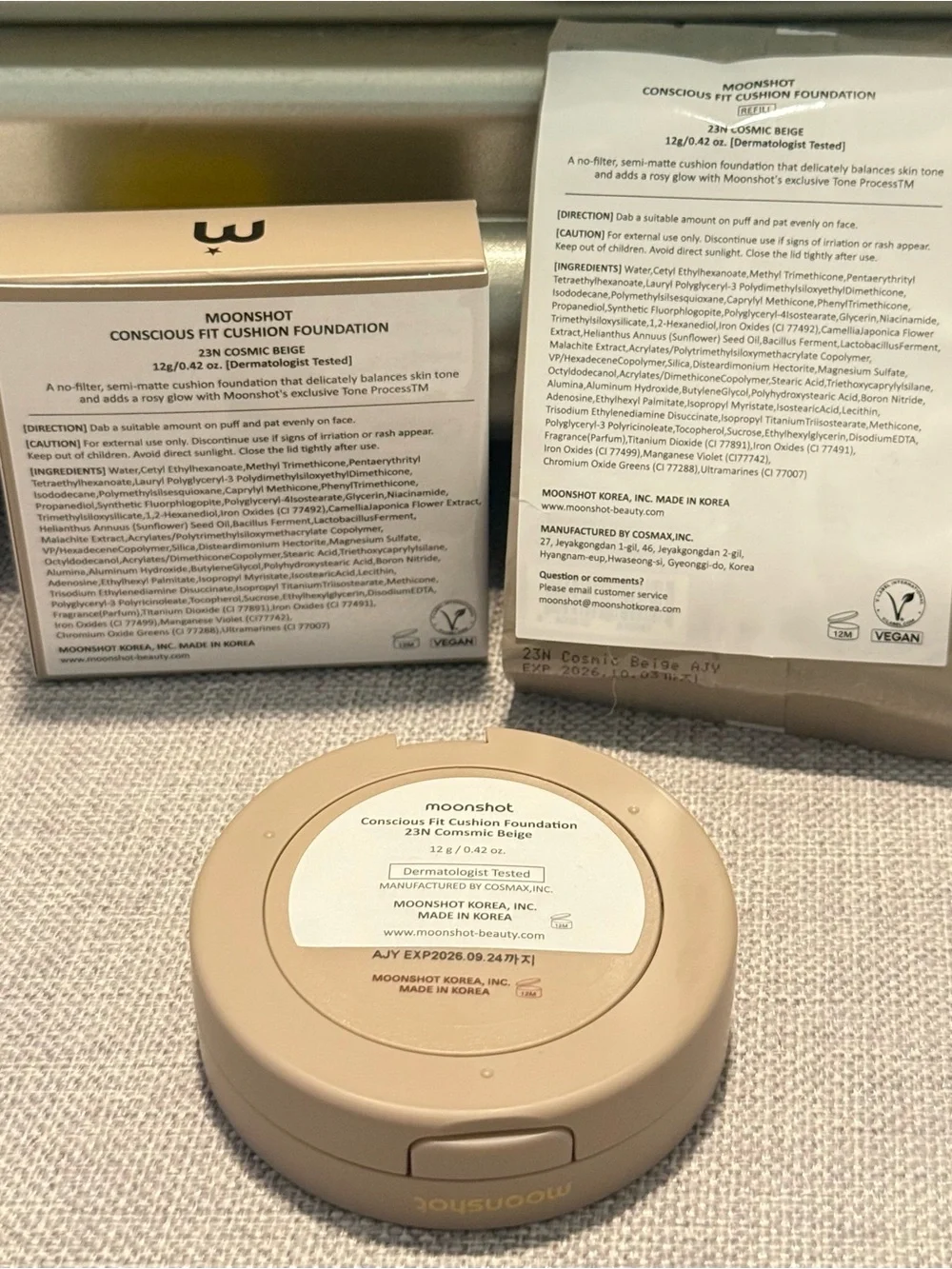 MOONSHOT KOREA Conscious Fit Cushion Foundation 23N Cosmic Beige Set + Refill